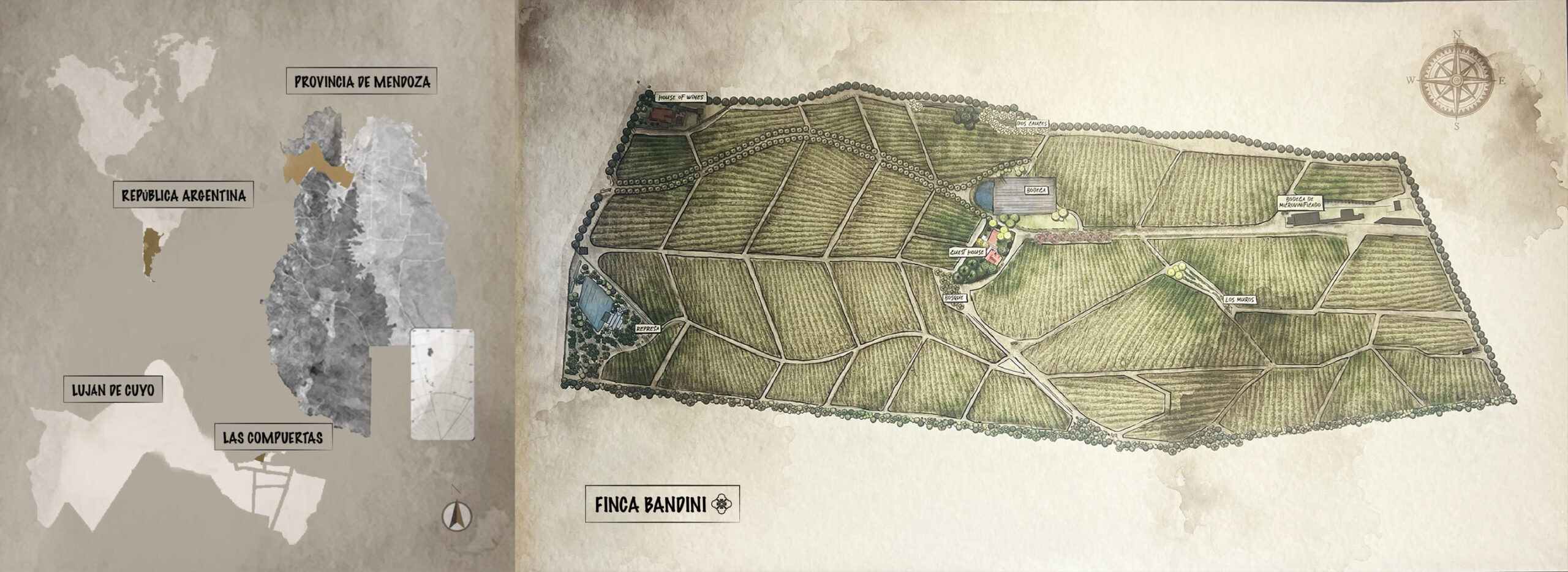 Mapa Las Compuertas – Ubicación Finca Bandini Mendoza Mapa de Las Compuertas Luján de Cuyo Mendoza con la ubicación de Finca Bandini House of Wines
