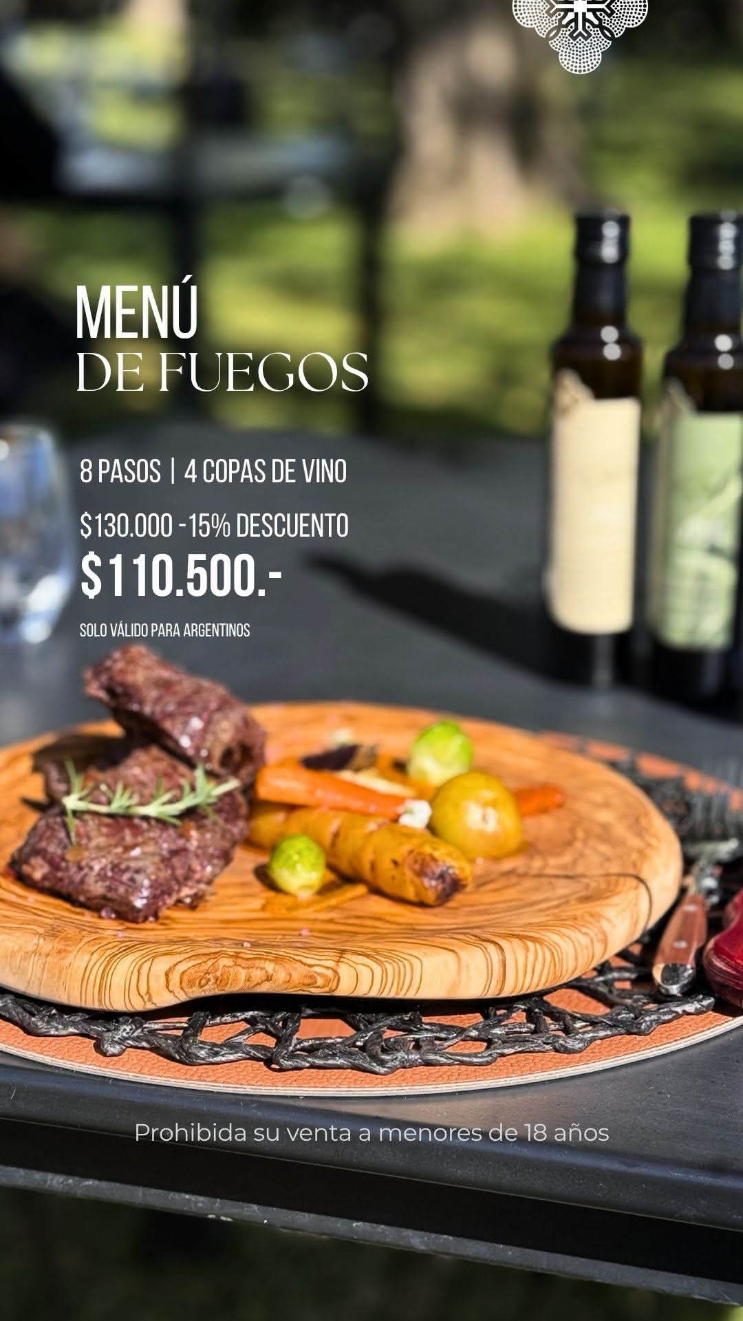 Menú de Pasos experiencia gastronómica completa Finca Bandini